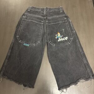 Vtg 90s JNCO Jeans Shorts Flame Head Baggy  Hiphop Grunge USA Size 14 24 Skater